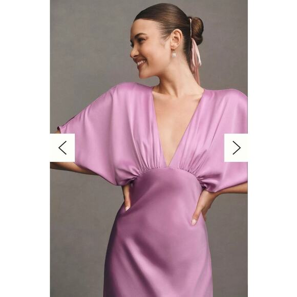 NWT Anthropologies BHLDN Amelia Deep-V Satin Maxi Dress Pink formal size XS $220 - Picture 4 of 13